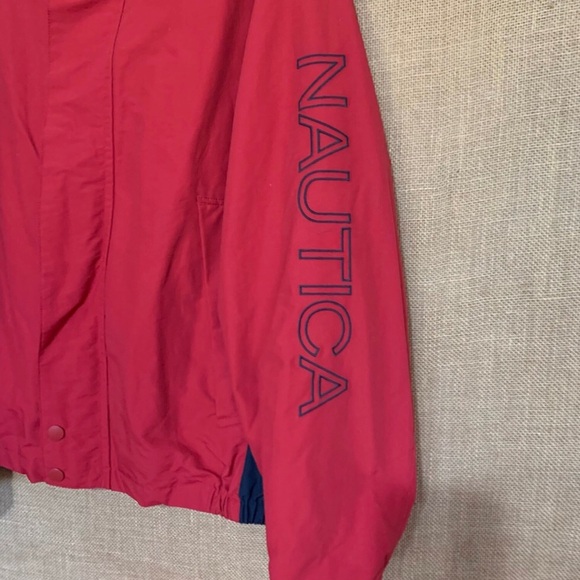 Nautica Red Windbreaker with Navy Collar Large - Picture 2 of 8